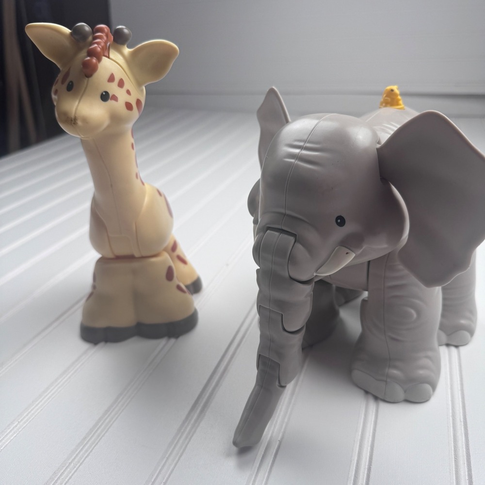 Fisher Price Little People Big Animals Set of 2 Elephant Giraffe With Sounds